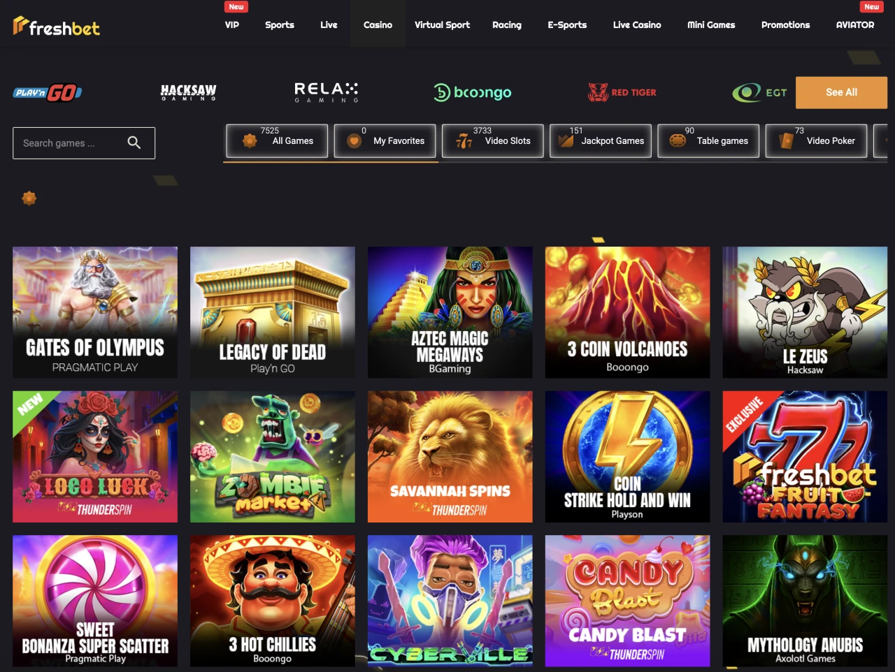 FreshBet Casino Not on Gamstop Games