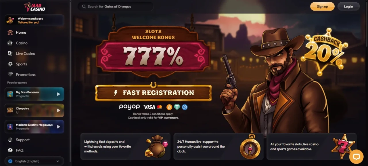 Mad Casino Homepage